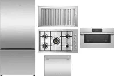 5 Piece Package Includes Refrigerator, Cooktop, Wall Oven, Hood And Dishwasher